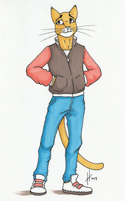 anthro blue_bottomwear blue_clothing blue_pants bottomwear brown_clothing brown_jacket brown_topwear clothed clothing footwear front_view fur hand_in_pocket jacket male male_anthro mouth_closed pants pockets red_clothing red_jacket red_topwear shoes slim_anthro slim_male solo standing topwear whiskers white_clothing white_footwear white_shoes yellow_body yellow_fur hufnaar domestic_cat felid feline felis mammal 2019 dated full-length_portrait hi_res portrait signature