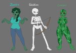 4_legs anthro armless big_breasts bone breasts clothed clothing female genitals group hair looking_at_viewer nipples not_furry nude pussy simple_background skeleton smile text thick_thighs trio blackbetty microsoft minecraft mojang xbox_game_studios animated_skeleton creeper_(minecraft) humanoid skeleton_(minecraft) undead zombie zombie_(minecraft)