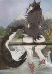 anthro big_butt butt cattail_(plant) eyewear female fur glasses long_tail looking_at_viewer looking_back looking_back_at_viewer mountain nude outside rear_view sitting snow snowing solo tail derpwolfy18971 sergal digital_media_(artwork) hi_res