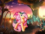 cloud duo female feral flower grass outside plant romantic romantic_ambiance sky sunset tree atlas-66 friendship_is_magic hasbro my_little_pony fluttershy_(mlp) pinkie_pie_(mlp) equid equine mammal hi_res