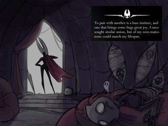 after_sex anthro arthropod_webbing bed black_body bound cloak clothing cocooned drained exoskeleton female fucked_to_death furniture group hand_on_hip horn lying lying_on_bed male on_bed rear_view shaking shivering small_waist text weapon web_bondage wide_hips kaiartis hollow_knight_(franchise) team_cherry hornet_(hollow_knight) arachnid arthropod insect spider english_text hi_res