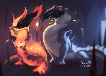 blue_body cave feral group inside oral_vore red_body vore aymbord capcom monster_hunter agnaktor beotodus lagiacrus lavasioth leviathan_(mh) piscine_wyvern 2021 hi_res