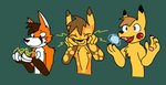 anthro blue_eyes brown_hair electricity energy_ball face_squish fur gesture hair male orange_body orange_fur pawpads pink_pawpads red_cheeks smile solo species_transformation squish transformation waving yellow_body furry_trashcan_(artist) nintendo pokemon fenn_(furry_trashcan) canid canine fox generation_1_pokemon mammal pikachu pokemon_(species)