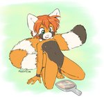 anthro blush clitoris female flat_chested fur genital_exploration genitals hair inspection kneeling mirror nipples nude orange_body orange_fur orange_hair pussy solo spread_legs spreading young young_anthro malachyte spixy ailurid mammal red_panda 2018 digital_media_(artwork) lol_comments