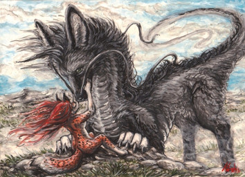 ambiguous_gender anthro cloud duo female feral fog fur hill mountain outside paws sky tail whiskers wind kirsch asian_mythology east_asian_mythology mythology ryuuwen canid canine dragon eastern_dragon felid feline furred_dragon furred_scalie hybrid lynx mammal maned_wolf mythological_creature mythological_scalie scalie traditional_media_(artwork)