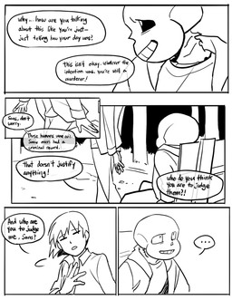 ambiguous_gender anthro bench bone clothed clothing confession dialogue duo male murderer narrowed_eyes night open_mouth plant skeleton solo speech_bubble star text tree newnap undertale undertale_(series) frisk_(undertale) sans_(undertale) animated_skeleton human humanoid mammal monster undead comic english_text hi_res monochrome