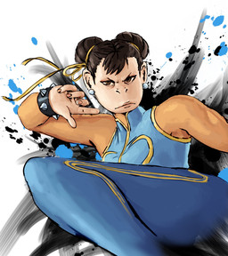 5_fingers alternate_species anthro bare_shoulders black_hair bracelet brown_eyes clothed clothing ear_piercing female fighting_pose fingers fur hair hair_bun jewelry piercing pose raised_leg solo spiked_bracelet spikes tan_body tan_fur topwear unitard vest redustheriotact capcom street_fighter chun-li haplorhine mammal monkey primate 2022 hi_res
