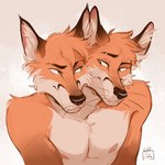 2_heads anthro conjoined conjoined_twins countershading dicephalic_twins eye_contact looking_at_another male multi_head multifur shirtless_male solo whiskers oukaarts svenn_and_elliott canid canine fox mammal 1:1 bust_portrait portrait