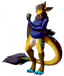 anthro claws clothing container cup fangs female fur hair hoodie logo membrane_(anatomy) membranous_wings mug paws snout solo steam tail tail_tuft teeth topwear tuft winged_arms wings tyroo good_mythical_morning mythical_entertainment bat flying_fox mammal megabat hi_res