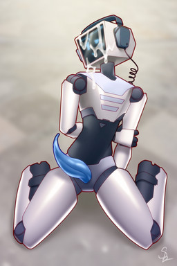 bodily_fluids cum cum_covered cum_on_face electronics genital_fluids genitals headgear headphones headset joints looking_at_viewer machine male messy monitor penis robotic sitting solo nariikhan monitor_head robot hi_res