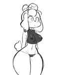 anthro big_breasts big_butt breasts butt camel_toe clothed clothing collar confusion ear_piercing female fur panties piercing simple_background skimpy solo thick_thighs underwear white_background wide_hips tommyowo animal_crossing nintendo isabelle_(animal_crossing) canid canine canis domestic_dog mammal shih_tzu toy_dog monochrome