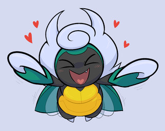 ambiguous_gender anthro blush blush_lines cute_fangs eyes_closed fangs grey_background grey_hair hair happy heart_mouth heart_symbol high-angle_view hugging_viewer imminent_hug insect_wings love one_fang open_mouth open_smile reaching_towards_viewer semi-anthro simple_background smile solo teeth wings xd gholdenhoe beta_pokemon_games nintendo pokemon pokemon_black_and_white_beta arthropod beetle beta_pokemon_(species) insect kaburion_(beta_pokemon) 2025 digital_media_(artwork)