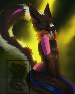 anthro bottomwear breasts clothed clothing collar fangs female fluffy fluffy_tail kilt raised_clothing raised_shirt raised_topwear shirt small_breasts solo tail teeth topwear cohrascnohze kilariel cohras_(cohrascnohze) 4:5 hi_res herm_(lore)