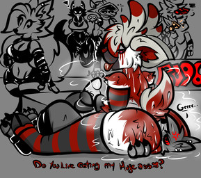 anthro ass_in_face duo facesitting genitals machine male male/male penis penis_grab public sitting_on_another steam tongue tongue_out roder_vasquez folfie_winter canid canine canis hybrid mammal protogen skulldog_(species) wolf