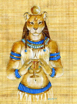 anthro armlet blood bodily_fluids bottomwear bracelet breasts brown_hair cleavage clothed clothing container crown cup dreadlocks ear_piercing egyptian egyptian_clothing female fur hair headgear holding_container holding_cup holding_object jewelry midriff navel necklace papyrus_(material) piercing pink_nose shirt simple_background skirt solo topwear usekh whiskers white_body white_fur yellow_body yellow_fur heather_bruton egyptian_mythology middle_eastern_mythology mythology sekhmet deity felid lion mammal pantherine 2007