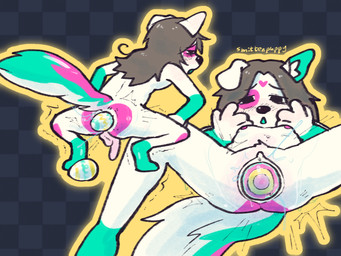 anal_oviposition anthro anus balls blush bodily_fluids breasts butt crouching easter_egg egg female fur genital_fluids genitals hair holidays male nipples nude open_mouth oviposition penis simple_background solo sweat tail vaginal vaginal_fluids vulva white_body white_fur smittenpuppy easter canid canine canis domestic_dog mammal 4:3 digital_media_(artwork) hi_res trans_(lore) trans_woman_(lore)
