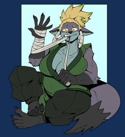 5_fingers 5_toes anthro arm_wraps barefoot big_breasts blonde_hair bottomwear breasts cleavage clothed clothing dipstick_tail feet female fingers fur hair highlights_(coloring) holding_object huge_breasts humanoid_feet humanoid_hands keikogi markings martial_arts_uniform pants pawpads plantigrade plantigrade_pawpads purple_body purple_fur simple_background sitting slightly_chubby solo sportswear tail tail_markings tied_hair toes transparent_background wraps yellow_eyes ceehaz lyrikos_mcdowell canid canine fox mammal 2025 alpha_channel hi_res