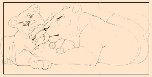 anthro bell bell_collar collar female feral fur group hair head_lick kissing_cheek licking lying lying_on_another male male/female on_another on_side one_eye_closed one_eye_half-closed quadruped tail tongue trio whiskers sushiamazing sushi_(sushiamazing) domestic_cat felid feline felis lion mammal pantherine 2026 digital_media_(artwork) guide_lines monochrome sketch