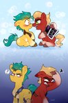 blush comic_book crush green_eyes male male/male orange_eyes question_mark sparkles young soniana hasbro mlp_g5 my_little_pony hitch_trailblazer_(mlp) sprout_cloverleaf_(mlp) equid equine horse mammal pony absurd_res hi_res