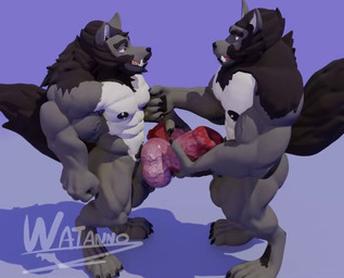 abs animal_genitalia animal_penis anthro balls big_balls big_penis bodily_fluids butt canine_genitalia canine_penis duo erection fur genital_fluids genitals hair huge_penis male male/male muscular muscular_anthro muscular_male nipples nude open_mouth pecs penile penis precum selfcest sex simple_background square_crossover standing tail vein veiny_penis watanno wolber canid canine canis mammal wolf 3d_(artwork) 3d_animation animated digital_media_(artwork) no_sound short_playtime video