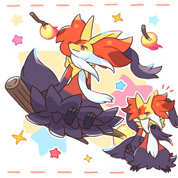 ambiguous_gender anthro black_body black_fur emanata fire fur inner_ear_fluff looking_at_viewer multicolored_body orange_body orange_eyes orange_fur simple_background solo sparkles star star_symbol stick tuft white_body white_fur yellow_body yellow_fur nekogyo122 nintendo pokemon pokemon_legends_z-a canid canine generation_9_pokemon mammal mega_delphox mega_evolution pokemon_(species) 1:1 2025 hi_res