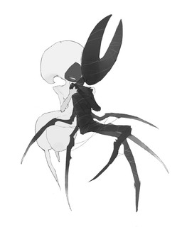 6_arms alternate_form anthro biped black_body duo eyes_closed female female/female holding_another hug hugging_another hugging_from_behind looking_at_another mouthless multi_arm multi_limb side_view simple_background size_difference three-quarter_view white_background white_body justdog hollow_knight:_silksong hollow_knight_(franchise) team_cherry hornet_(hollow_knight) lace_(hollow_knight:_silksong) arthropod humanoid insect 2025 digital_drawing_(artwork) digital_media_(artwork) hi_res monochrome