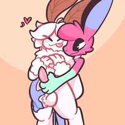 anal anal_penetration antennae_(anatomy) anthro balls blep blue_body blue_fur cheek_tuft duo erection eyes_closed facial_tuft fur genitals green_body green_fur half-closed_eyes heart_symbol male male/male male_penetrated male_penetrating male_penetrating_male narrowed_eyes neck_tuft nude orange_background penetration penis pink_body pink_fur reach_around seductive sex simple_background smile smirk smug smug_face smug_grin tongue tongue_out tuft white_body white_fur yellow_background xing1 xing_(xing1) arthropod insect lagomorph lepidopteran leporid mammal moth rabbit 1:1 absurd_res hi_res