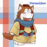 anthro blush brown_body brown_fur chibi clothed clothing fur kemono male solo text snow_utamaru doraemon the_doraemons dora-nichov canid canine mammal 1:1 2012