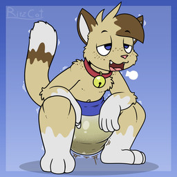 anthro diaper feces male pooping soiled_diaper soiling soiling_bottomwear soiling_diaper soiling_underwear solo unclean_diaper used_diaper ritzcat ritz_(ritzcat) 1:1 hi_res
