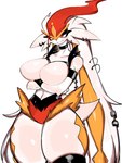 anthro arms_crossed_under_breasts big_breasts breasts clothing confident ear_piercing ear_ring featureless_breasts female fur legwear piercing red_eyes ring_piercing skindentation smile solo squish thick_thighs thigh_highs thigh_squish white_body white_fur usa37107692 nintendo pokemon cinderace generation_8_pokemon gigantamax_cinderace gigantamax_pokemon lagomorph leporid mammal pokemon_(species) rabbit hi_res