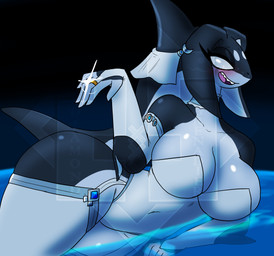 anthro big_breasts breasts bridal_lingerie clothing countershading digit_ring female gem jewelry lingerie ring solo water wedding_ring diamond_grenadier nintendo the_legend_of_zelda cetacean dolphin mammal marine oceanic_dolphin orca toothed_whale zora hi_res