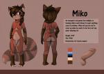 anthro blue_eyes erection femboy flaccid foreskin genitals hair male penis ponytail solo standing text young young_anthro young_male xenstroke miko_(slimshod) ailurid mammal red_panda english_text model_sheet