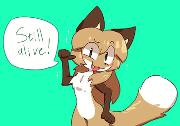 4_fingers anthro big_ears big_eyes biped blonde_hair blush blush_lines brown_body brown_ears brown_fur countershading dipstick_tail exclamation_point eyebrow_through_hair eyebrows female fingers fur gesture green_background green_eyes hair hand_gesture hand_on_hip long_hair markings multicolored_body open_mouth pink_blush pointing pointing_at_self pointing_with_thumb raised_eyebrow raised_tail short_snout simple_background snaggle_tooth solo sparkles speech_bubble tail tail_markings text translucent translucent_hair two_tone_body white_body white_fur white_sclera yellow_body yellow_fur conditional_dnp fidelbon averi_(fiddleafox) canid canine fox mammal red_fox true_fox 2026 digital_drawing_(artwork) digital_media_(artwork) english_text shaded