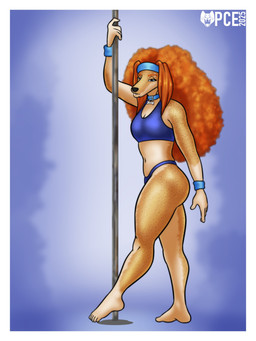 accessory anthro big_butt big_hair biped blue_background blue_bra blue_clothing blue_collar blue_headband blue_panties blue_sports_bra blue_underwear blue_wristband bone_collar_tag border bra breasts butt cleavage clothed clothed_anthro clothed_female clothing collar collar_tag curly_hair eyebrow_piercing facial_piercing feet female female_anthro freckled_arms freckled_butt freckled_face freckled_legs freckled_shoulders freckled_thighs freckles hair headband humanoid_feet lips logo long_hair looking_at_viewer narrowed_eyes navel panties piercing plantigrade pole side_view simple_background solo sports_bra standing thick_bottom_lip thick_thighs toes underwear white_border wristband pink_cat_enthusiast sammy_(pink_cat_enthusiast) canid canine canis domestic_dog hunting_dog mammal saluki sighthound 2025 3:4 absurd_res artist_logo digital_drawing_(artwork) digital_media_(artwork) hi_res
