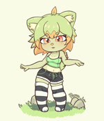 4_fingers anthro belly black_clothing black_legwear bottomwear breasts cat_nose chibi clothed clothing crop_top cute_fangs dancing dark_pupils eye_through_hair eyelashes eyelashes_through_hair fangs feet female fingers fur grass green_body green_clothing green_fur green_hair hair laces leaf leaf_hair leaf_tail legwear lighter_belly looking_at_viewer medium_breasts navel orange_eyes orange_hair pattern_clothing pattern_legwear pattern_thigh_highs plant plant_hair pseudo_hair rock shirt short_hair short_stack shorts simple_background slightly_chubby slightly_chubby_anthro slightly_chubby_female smile smiling_at_viewer solo standing striped_clothing striped_legwear striped_thigh_highs stripes tail teeth teeth_showing thigh_highs three-quarter_view tight_clothing tight_legwear toes tongue tongue_showing topwear translucent translucent_clothing translucent_hair white_clothing white_legwear parura_lew_(artist) phina_(parura_lew) felid feline mammal 2023 2d_animation animated colored digital_media_(artwork) full-length_portrait hi_res line_art loop no_sound portrait shaded short_playtime signature webm