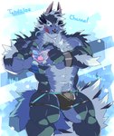 abs anthro blue_body blue_fur bulge clothing fur gesture hand_heart long_tongue male muscular muscular_anthro muscular_male pecs solo thick_thighs thong tongue underwear clawlion lifewonders tokyo_afterschool_summoners tindalos_(tas) canid canine canis mammal wolf absurd_res hi_res