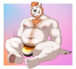 4_toes anthro bear_pride_colors beard body_hair chest_hair clothed clothing facial_hair feet hair hairy jockstrap jockstrap_only lgbt_pride looking_at_viewer male multicolored_clothing multicolored_jockstrap multicolored_underwear nipples orange_hair overweight overweight_male paws pride_color_clothing pride_color_jockstrap pride_color_underwear pride_colors simple_background sitting smile solo subculture_pride_colors toes topless underwear underwear_only nelldemon barry_(lazydergenboi) bear mammal polar_bear ursine absurd_res hi_res