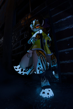 alley animal_genitalia animal_penis bioluminescence black_markings black_sclera blue_body blue_eyes blue_fur broken_glass clothing crossed_arms dipstick_tail eyewear feline_genitalia feline_penis fog fur genitals glass glowing glowing_eyes glowing_genitalia glowing_markings glowing_penis gradient_fur heterochromia jacket leaning_on_object leaning_on_wall leg_warmers legwear looking_at_viewer markings mirror mirror_reflection night orange_body orange_eyes orange_fur penis penis_tip reflection ring_(jewelry) sheath skull_symbol sky spots spotted_markings standing sunglasses tail tail_markings topwear yellow_clothing yellow_jacket_(clothing) yellow_topwear x1x_riptide blender_(copyright) riptide_(x1x_riptide) felid feline leopardus mammal ocelot absurd_res blender_(artwork) blender_cycles_(artwork) digital_media_(artwork) hi_res