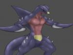 animal_genitalia anthro athletic athletic_anthro athletic_male black_sclera claws genital_slit genitals grey_background male simple_background solo spikes spikes_(anatomy) standing tail teeth yellow_eyes 717_sabata nintendo pokemon garchomp generation_4_pokemon pokemon_(species) 2016 4:3 hi_res