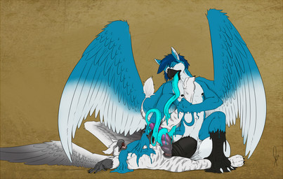 anal anthro balls beak big_balls big_penis corruption duo erection feathered_wings feathers genitals huge_balls huge_penis hyper hyper_balls hyper_genitalia hyper_penis male male/male male_penetrated male_penetrating male_penetrating_male muscular muscular_male penetration penis sex tail tongue what wings agroalba mythology wafflebird avian gryphon mythological_avian mythological_creature digital_media_(artwork)
