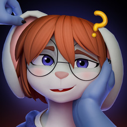 anthro blush brown_hair caressing confusion duo eyewear first_person_view glasses hair hand_on_ear hand_on_head looking_at_viewer male purple_eyes question_mark round_glasses simple_background smile white_body edvardiko gabby_summers_(oc) lagomorph leporid mammal rabbit 2025 3d_(artwork) absurd_res blender_(artwork) bust_portrait digital_media_(artwork) hi_res portrait