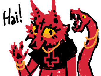 ambiguous_gender anthro cross fur gold_(metal) gold_jewelry gold_necklace holidays humor jewelry joke living_tail necklace red_body red_fur simple_background snake_tail solo tail unusual_anatomy unusual_tail yellow_eyes april_fools'_day furid_(e621) reptile scalie snake 2025 4:3 digital_media_(artwork) low_res