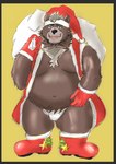 anthro belly black_nose brown_body brown_fur christmas_clothing christmas_headwear clothing costume fur hat headgear headwear holidays kemono male moobs navel overweight overweight_male santa_costume santa_hat simple_background solo satopu_v2 christmas lifewonders live_a_hero goro_(live_a_hero) bear mammal 2023