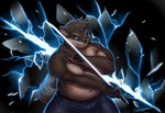 anthro belly biceps blue_eyes eyebrows katana male melee_weapon musclegut muscular muscular_arms navel pecs scar shirtless shirtless_male slashing slightly_chubby solo sword thick_eyebrows weapon guadr lifewonders tokyo_afterschool_summoners moritaka_(tas) canid canine canis domestic_dog mammal hi_res