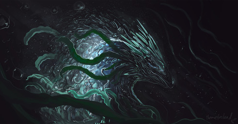 ambiguous_gender bubble dark feral green_body solo underwater water themefinland mythology dragon mythological_creature mythological_scalie scalie bust_portrait digital_media_(artwork) green_theme hi_res portrait