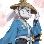 anthro clothing fur hat headgear headwear long_ears male melee_weapon solo sword weapon nemurism usagi_yojimbo miyamoto_usagi lagomorph mammal 1:1 2015 low_res