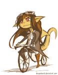 ambiguous_gender anthro bicycle boots brown_hair clothing cycling eyewear footwear goggles hair red_eyes shoes simple_background solo tail text vehicle white_background dragonbeak mythology dragon mythological_creature mythological_scalie scalie url