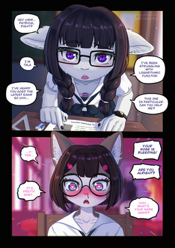 2_panel_comic 5_fingers accessory accident accidental_exposure adolescent adolescent_anthro adolescent_on_adolescent anime_nosebleed anthro anthro_on_anthro aroused bangs bent_over biped black_border black_bottomwear black_clothing black_eyebrows black_fingernails black_hair black_nails black_skirt black_text blood blue_eyes blue_text blurred_background blush blush_lines bodily_fluids border bottomwear bow_bra bra braided_hair breasts brown_hair classroom clock clothed clothed_anthro clothed_female clothing collarbone colored_nails dialogue down_blouse duo eyebrow_through_hair eyebrows eyelashes eyewear female female/female female_anthro fingernails fingers first_person_view fully_clothed fully_clothed_anthro fully_clothed_female fur glasses glistening glistening_eyes grey_body grey_fur hair hair_accessory hairpin heart_pupils humanoid_hands infatuation inner_ear_fluff interspecies irregular_speech_bubble long_hair looking_at_viewer monotone_body monotone_fur monotone_hair multicolored_body multicolored_fur nails nosebleed oblivious open_mouth outside_border outside_panel paper pigtails pink_blush pink_bra pink_clothing pink_nose pink_text pink_underwear pupils purple_eyes rectangular_glasses round_glasses school school_uniform shirt short_hair skirt slim slim_anthro slim_female small_breasts speech_bubble talking_to_another text topwear translucent translucent_hair tuft twin_braids underwear uniform watch wearing_glasses white_body white_clothing white_fur white_inner_ear white_inner_ear_fluff white_pupils white_sclera white_shirt white_topwear white_tuft wide_eyed wristwatch young young_anthro young_female young_on_young call_me_ink patricia_playton tala_taylor bovid caprine domestic_cat felid feline felis goat mammal absurd_res english_description english_text hi_res multiple_scenes