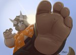 anthro eyewear feet foot_focus glasses macro male micro nerd overweight overweight_male paws soles solo stomping dj-rodney ceratopsian dinosaur ornithischian prehistoric_species reptile scalie triceratops