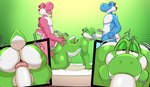 anal anthro balls big_butt biped butt erection fellatio genitals group male male/male nude oral penile penis sex simple_background spitroast thick_thighs trio wide_hips ramsacked mario_bros nintendo cyan_yoshi green_yoshi pink_yoshi yoshi 2023 digital_media_(artwork)